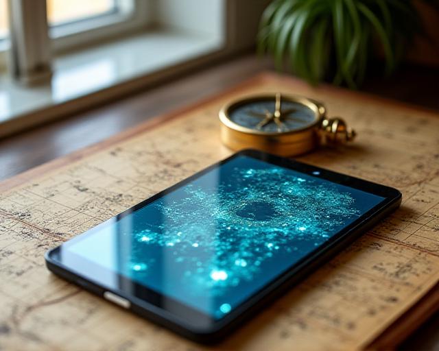 Vintage nautical equipment and digital blueprints